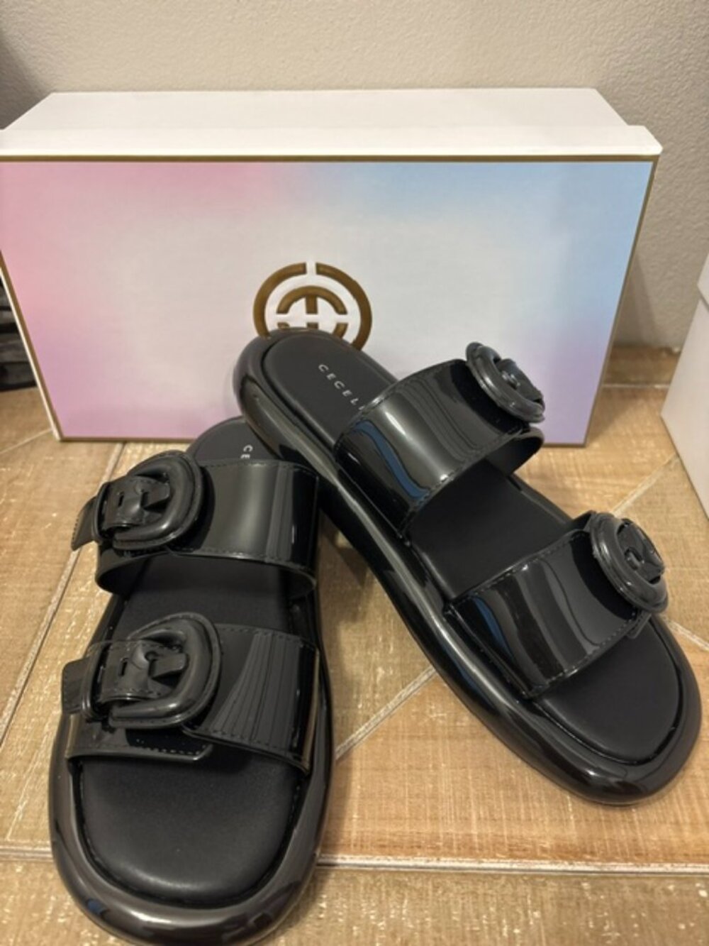 NEW Cecelia New York Jump Buckle Platform Sandals Black Sizes 7 8 9